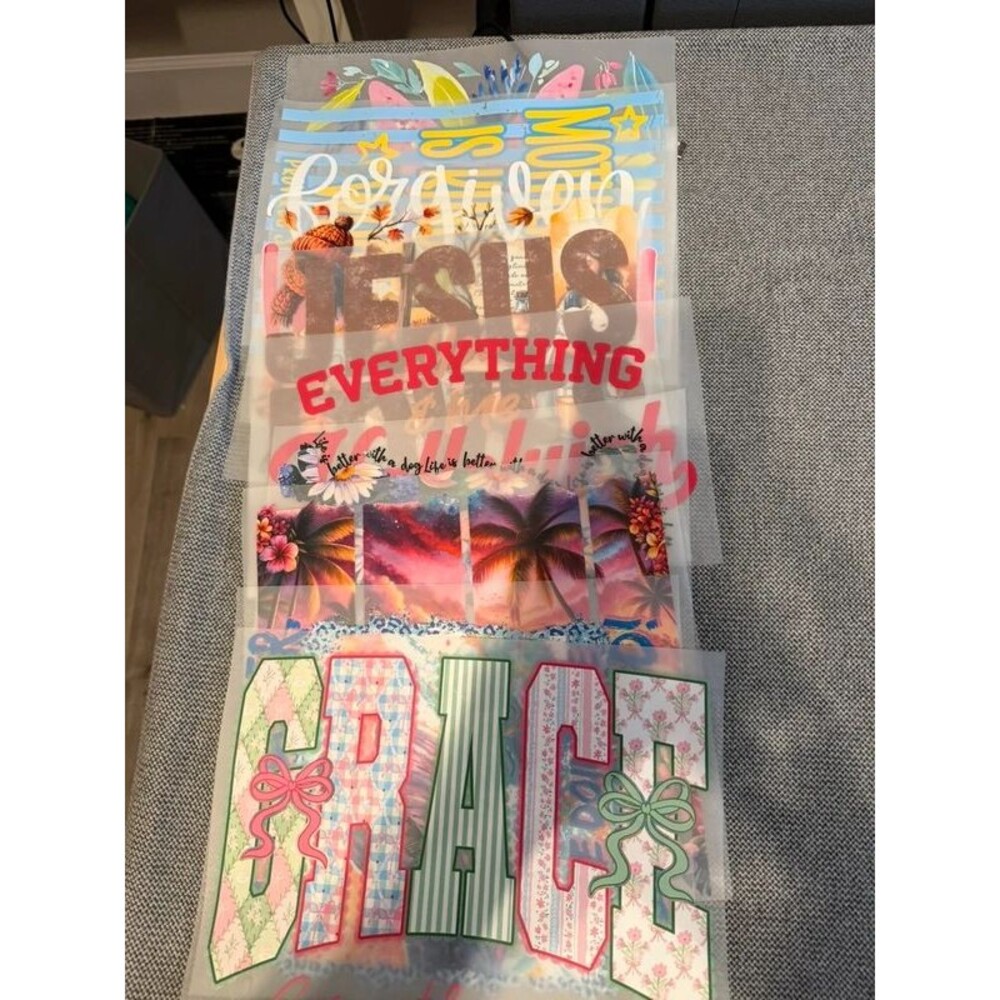 Mixed bundle of t shirt prints with religious theme.